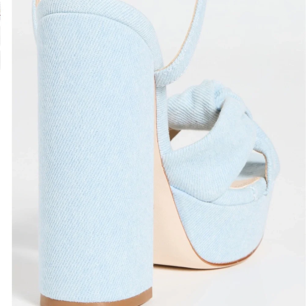 Black Suede Studio Abby Platform Sandal in Light Denim, Size: 9
